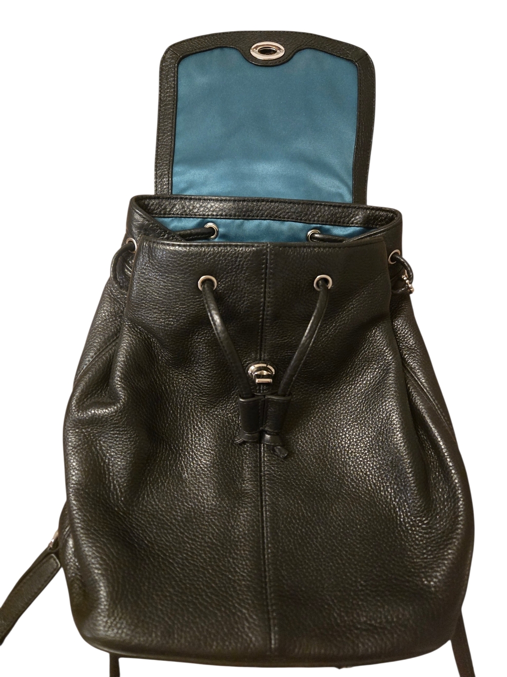 Coach Black Pebbled Leather Drawstring Backpack - Picture 3 of 5